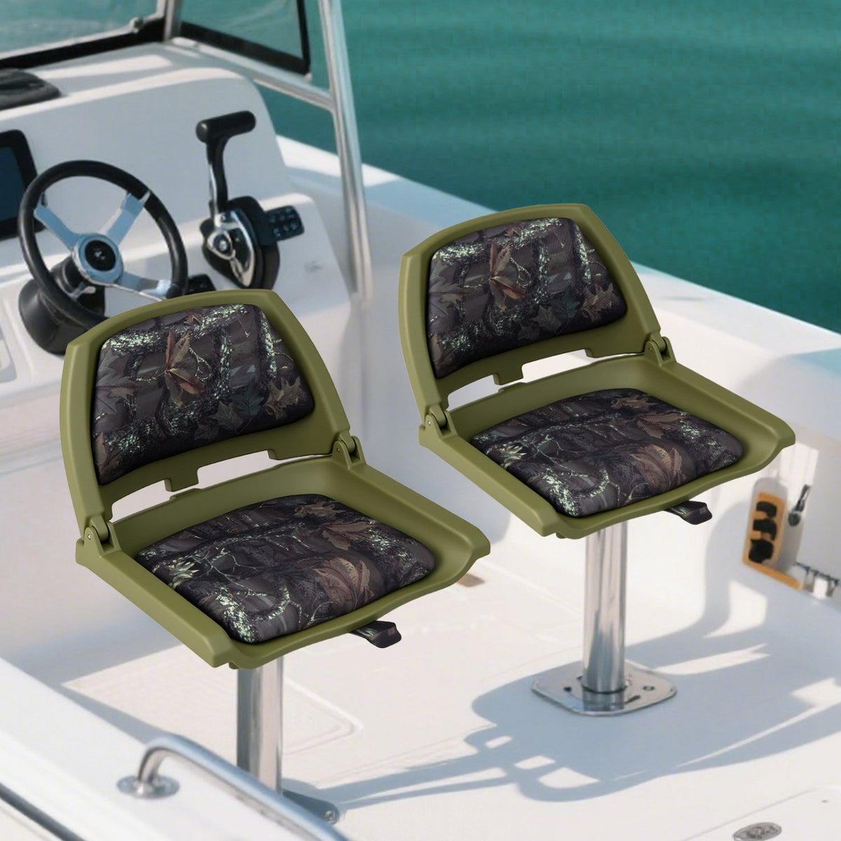 Boat Seat Folding Low Back Boat Chair with Marine-Grade PVC-Green view 2
