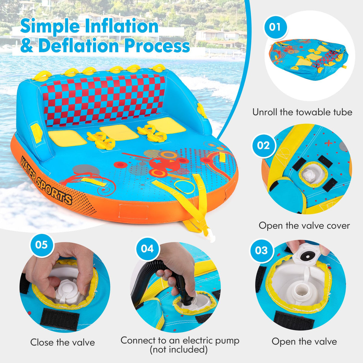 Boating 3 Riders Towable Tube Water Sport Towables Sofa Pull Tube with Nylon Cover view 9