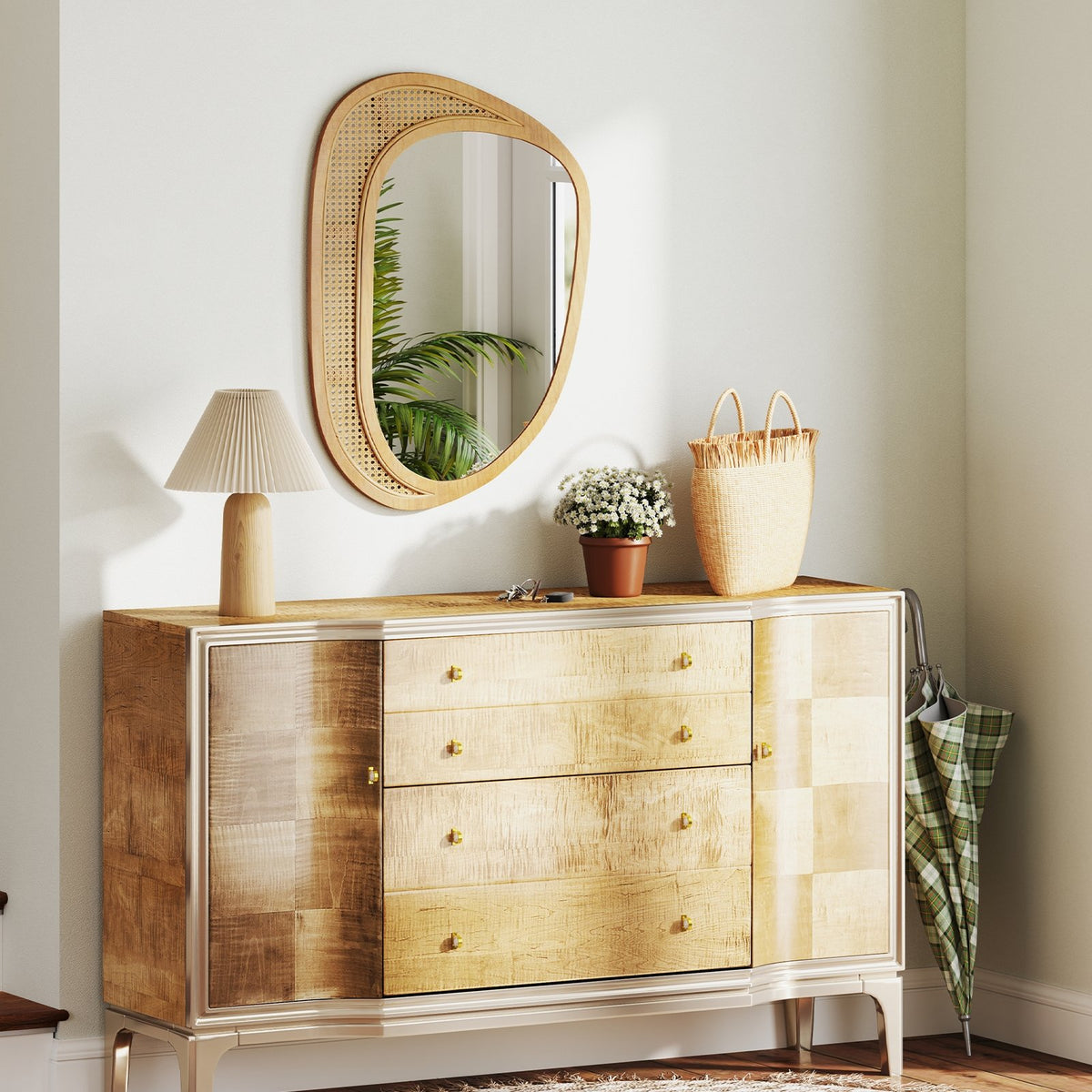 Bohemian Irregular Wall Mounted Decorative Mirror with Wooden Frame-Natural view 2