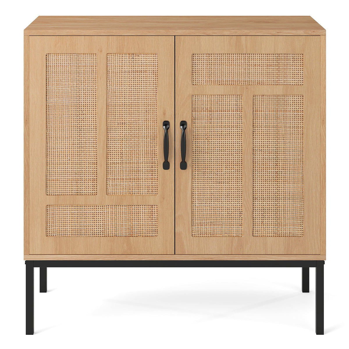 Boho Storage Cabinet with Asymmetrical Pattern Doors for Kitchen-Natural view 4