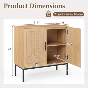 Boho Storage Cabinet with Asymmetrical Pattern Doors for Kitchen-Natural view 5