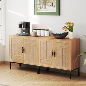 Boho Storage Cabinet with Asymmetrical Pattern Doors for Kitchen-Natural view 6