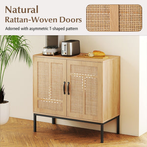 Boho Storage Cabinet with Asymmetrical Pattern Doors for Kitchen-Natural view 8