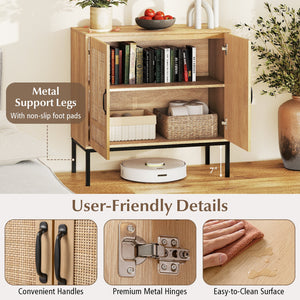 Boho Storage Cabinet with Asymmetrical Pattern Doors for Kitchen-Natural view 9