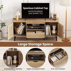 Boho TV Stand for 60 Inch TV Entertainment Center with Cabinets and Storage Shelf-Natural view 9