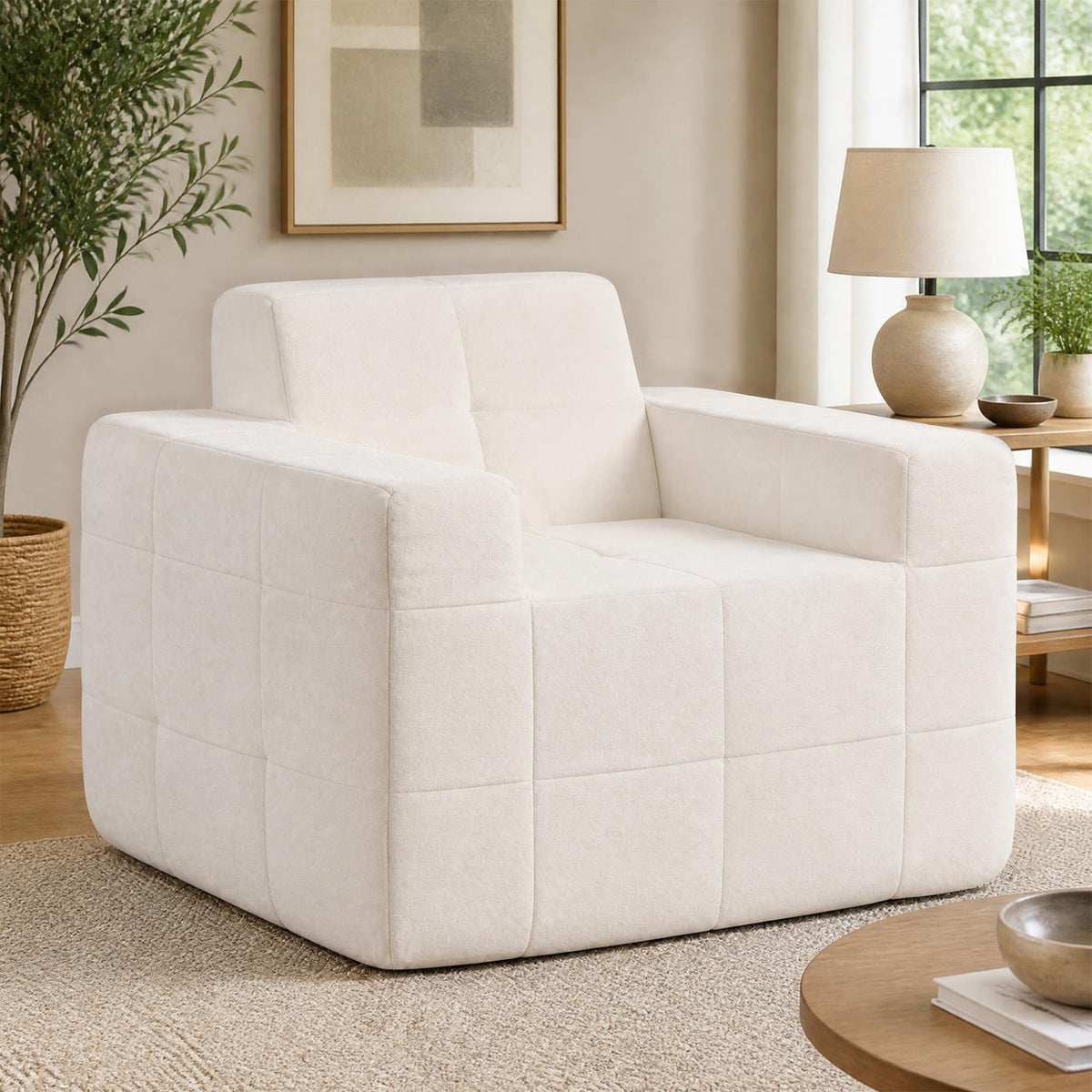Boneless Single Sofa Chair Cloud Sofa with Terry Cloth Upholstery-Beige view 2