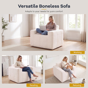 Boneless Single Sofa Chair Cloud Sofa with Terry Cloth Upholstery-Beige view 5
