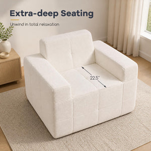 Boneless Single Sofa Chair Cloud Sofa with Terry Cloth Upholstery-Beige view 9