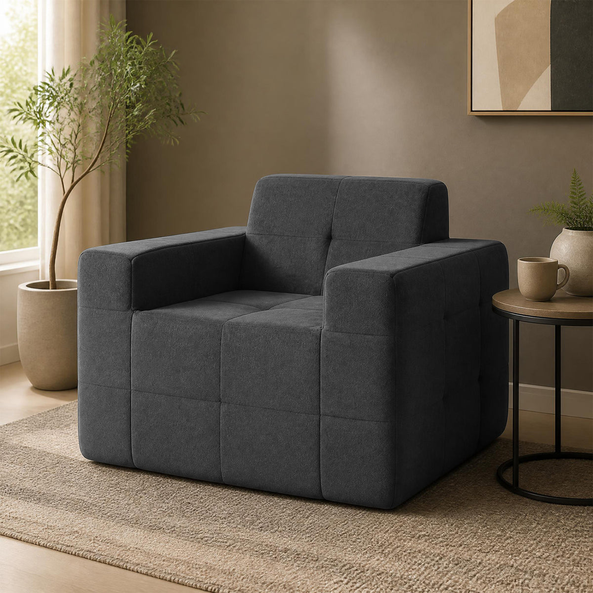 Boneless Single Sofa Chair Cloud Sofa with Terry Cloth Upholstery-Grey view 3