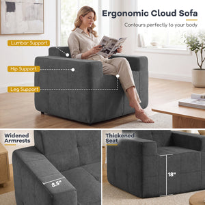 Boneless Single Sofa Chair Cloud Sofa with Terry Cloth Upholstery-Grey view 8