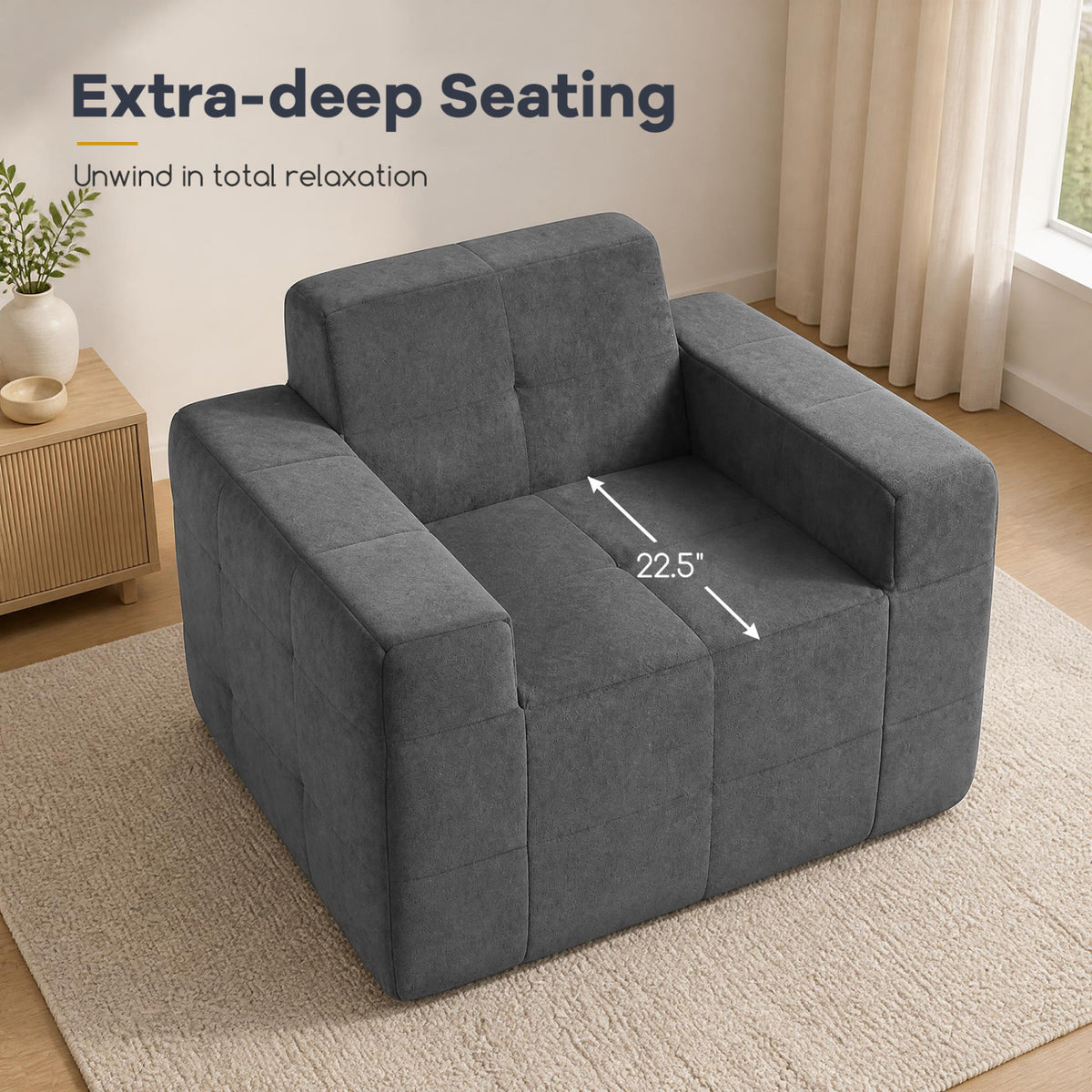 Boneless Single Sofa Chair Cloud Sofa with Terry Cloth Upholstery-Grey view 9