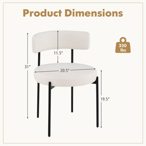 Boucle Dining Chair with Curved Backrest and Metal Legs Set of 4-White view 4