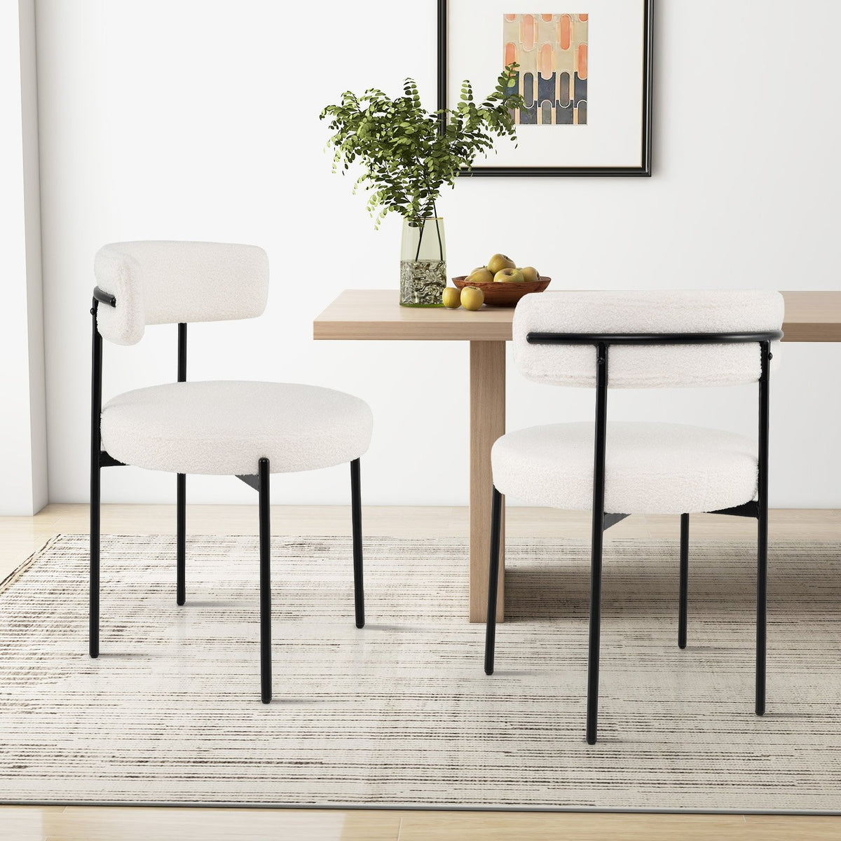 Boucle Dining Chair with Curved Backrest and Metal Legs Set of 4-White view 5
