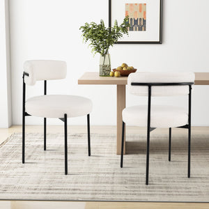 Boucle Dining Chair with Curved Backrest and Metal Legs Set of 4-White view 5