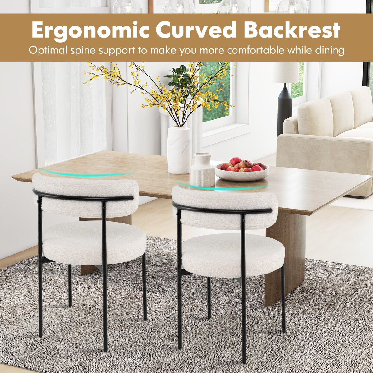 Boucle Dining Chair with Curved Backrest and Metal Legs Set of 4-White view 6