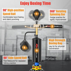 Boxing Speed Trainer Freestanding Fillable 360° Spinning Bar Adjustable Height view 7