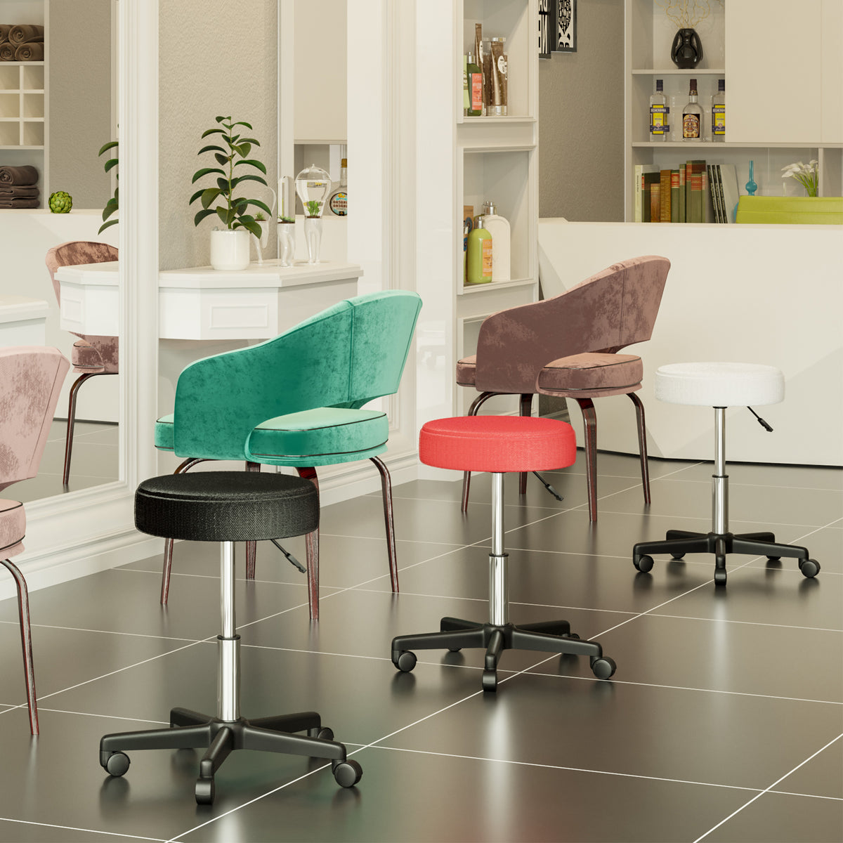 Adjustable Hydraulic Swivel Massage Salon Stool Facial Spa Tattoo Saddle Chair with 3 Changeable Seat Covers, Red/White/Black