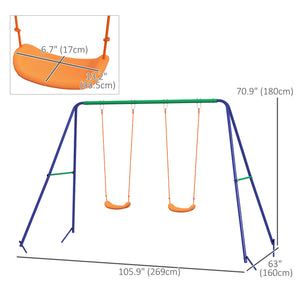 Kids Swing Set Outdoor Metal Swing Frame with Double Swing Seats for 1-2 Children Aged 3-8 Years Old