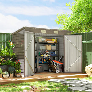 8 x 4FT Galvanized Garden Storage Shed, Metal Outdoor Shed with Double Doors and 2 Vents, Oak – view 28
