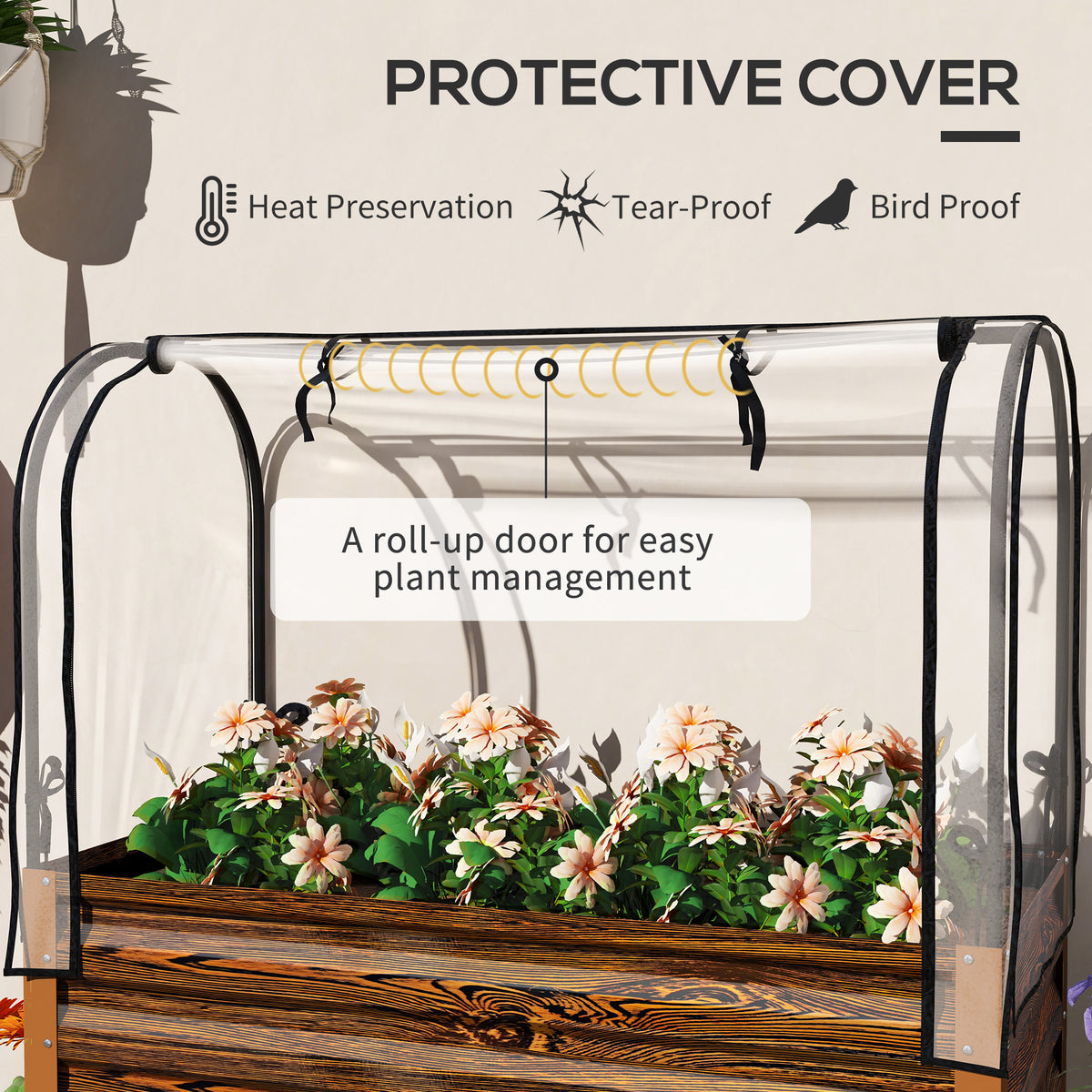 Raised Garden Bed with Cover, Metal Elevated Planter Box with Bottom Shelf and Liner, Black – view 17