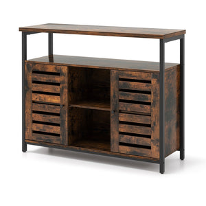 Buffet Cabinet Industrial Sideboard Storage Cabinet with Push-to-Open Slatted Door and 3 Adjustable Shelves-Rustic Brown view 4