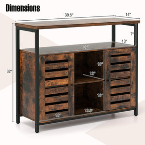 Buffet Cabinet Industrial Sideboard Storage Cabinet with Push-to-Open Slatted Door and 3 Adjustable Shelves-Rustic Brown view 5