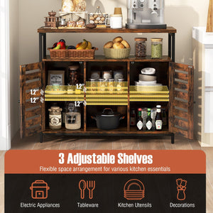 Buffet Cabinet Industrial Sideboard Storage Cabinet with Push-to-Open Slatted Door and 3 Adjustable Shelves-Rustic Brown view 6