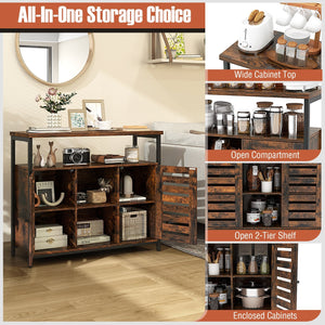 Buffet Cabinet Industrial Sideboard Storage Cabinet with Push-to-Open Slatted Door and 3 Adjustable Shelves-Rustic Brown view 7