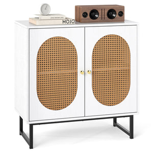 Buffet Cabinet Rattan Storage Cabinet with 2 Doors and Adjustable Shelf-White view 4