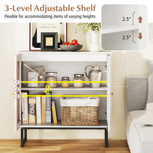 Buffet Cabinet Rattan Storage Cabinet with 2 Doors and Adjustable Shelf-White view 7