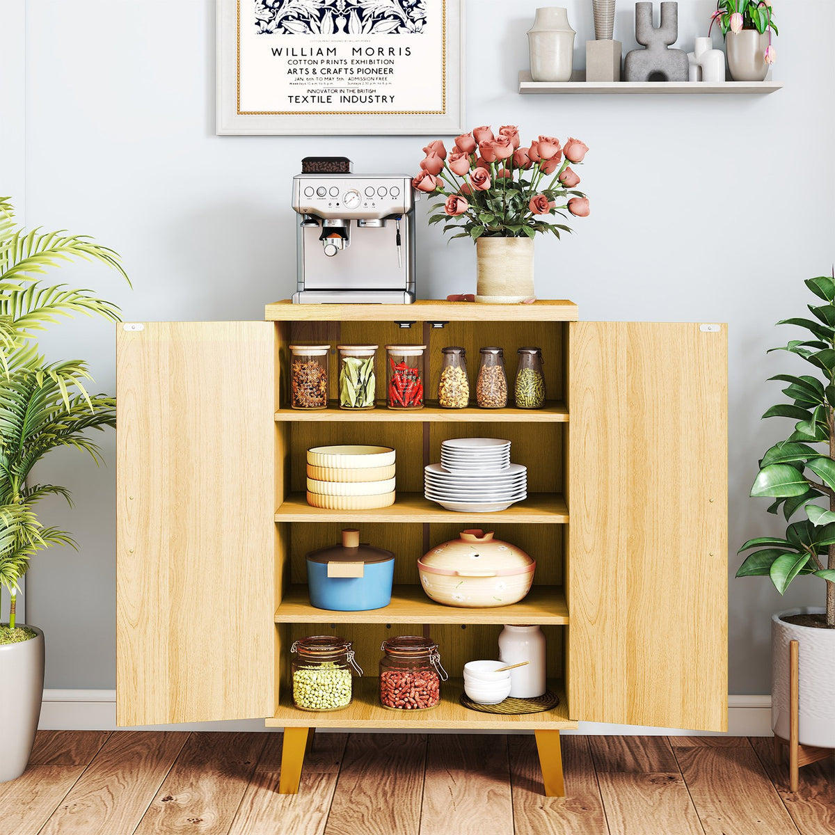 Buffet Cabinet with Double Doors and Raised Legs-Natural view 3