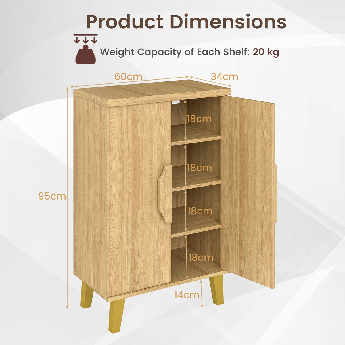 Buffet Cabinet with Double Doors and Raised Legs-Natural view 5