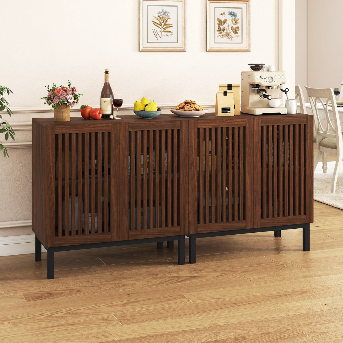 Buffet Cabinet with Storage 32 inches Wooden Sideboard Coffee Bar Station-Walnut view 6