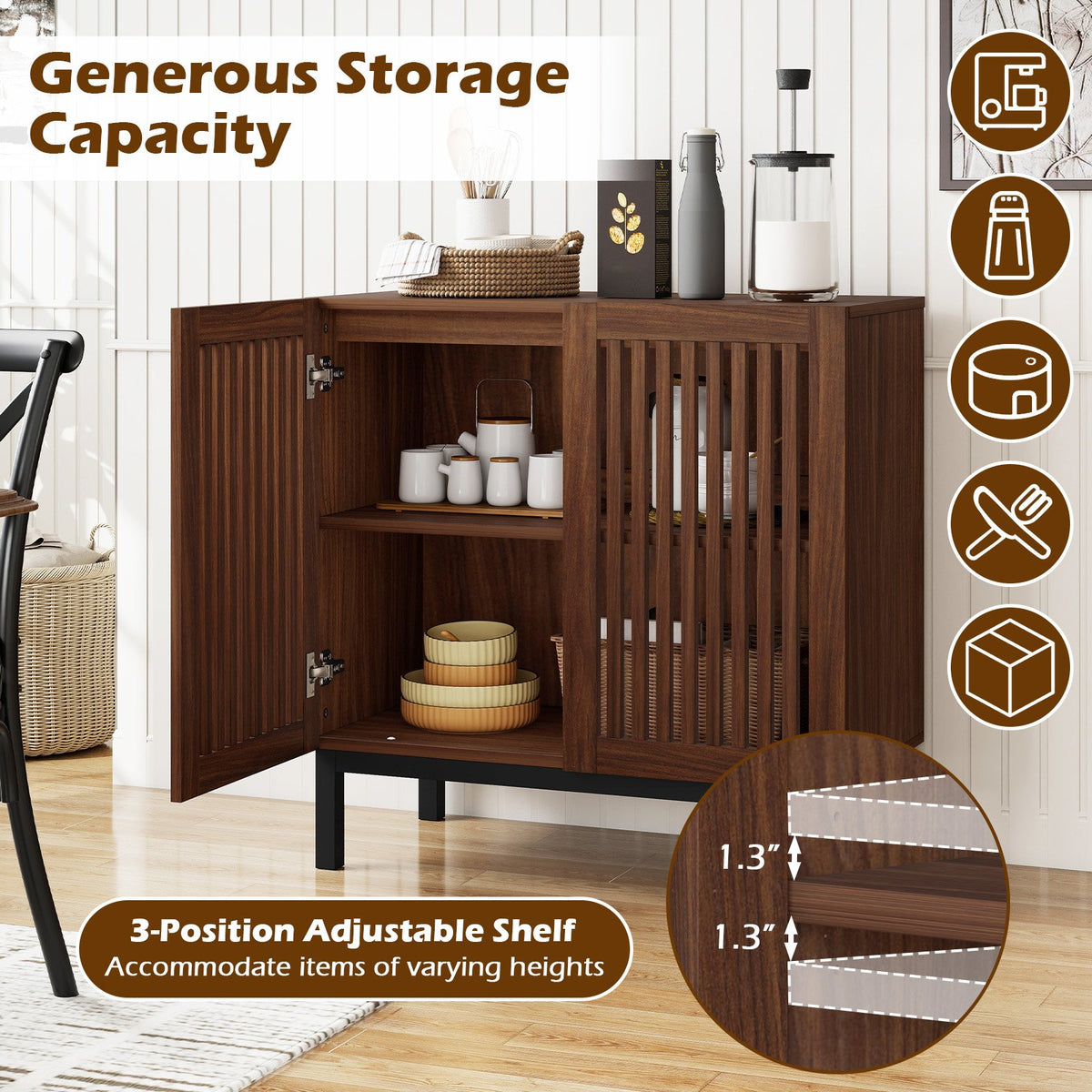 Buffet Cabinet with Storage 32 inches Wooden Sideboard Coffee Bar Station-Walnut view 7