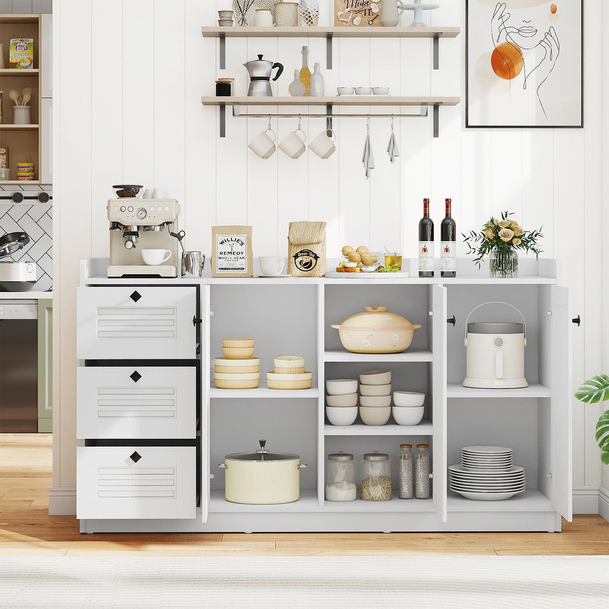 Buffet Cabinet with Storage Modern Sideboard Cabinet with 3 Doors-White view 3