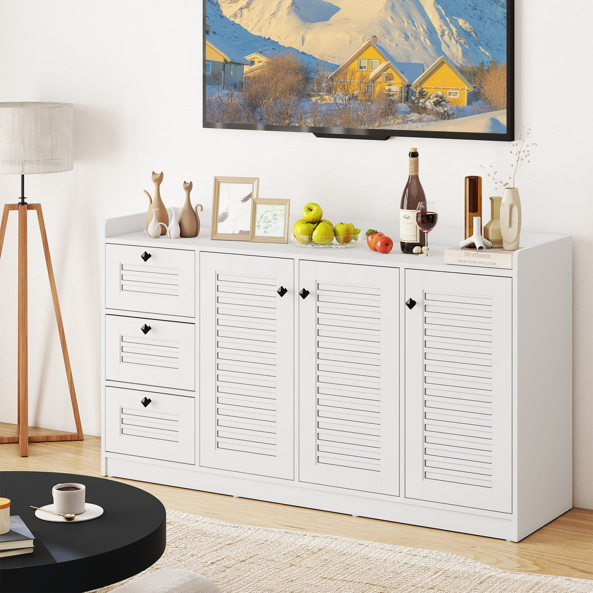 Buffet Cabinet with Storage Modern Sideboard Cabinet with 3 Doors-White view 6