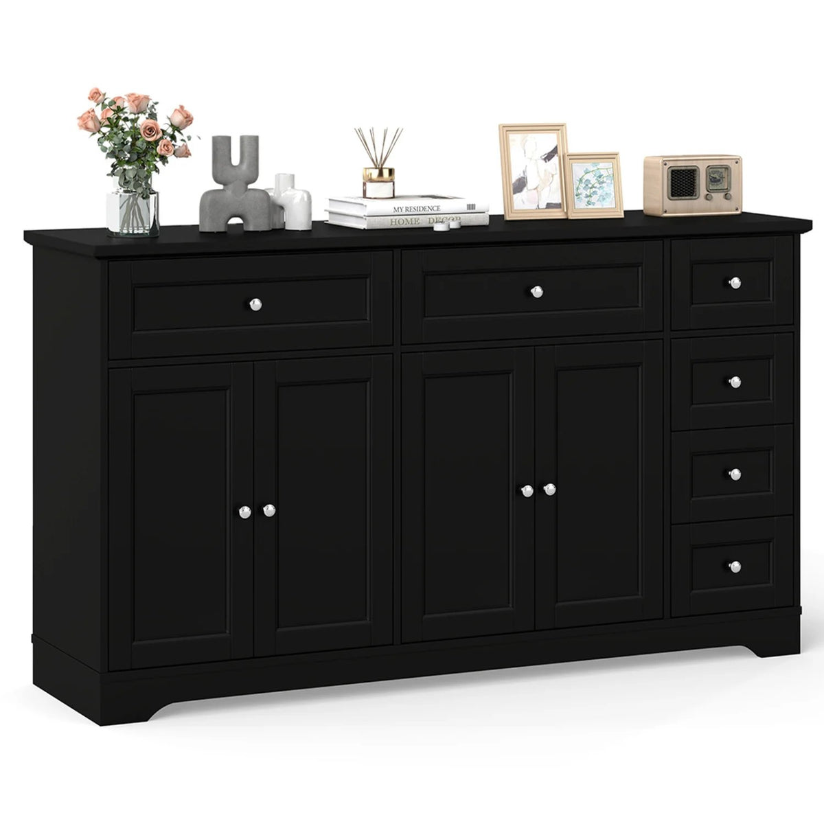 Buffet Sideboard 59 inches Modern Coffee Bar Station Console Table-Black