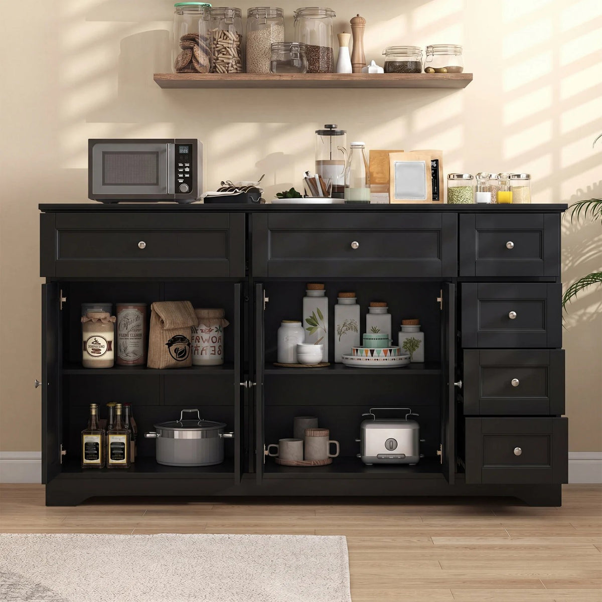 Buffet Sideboard 59 inches Modern Coffee Bar Station Console Table-Black view 2