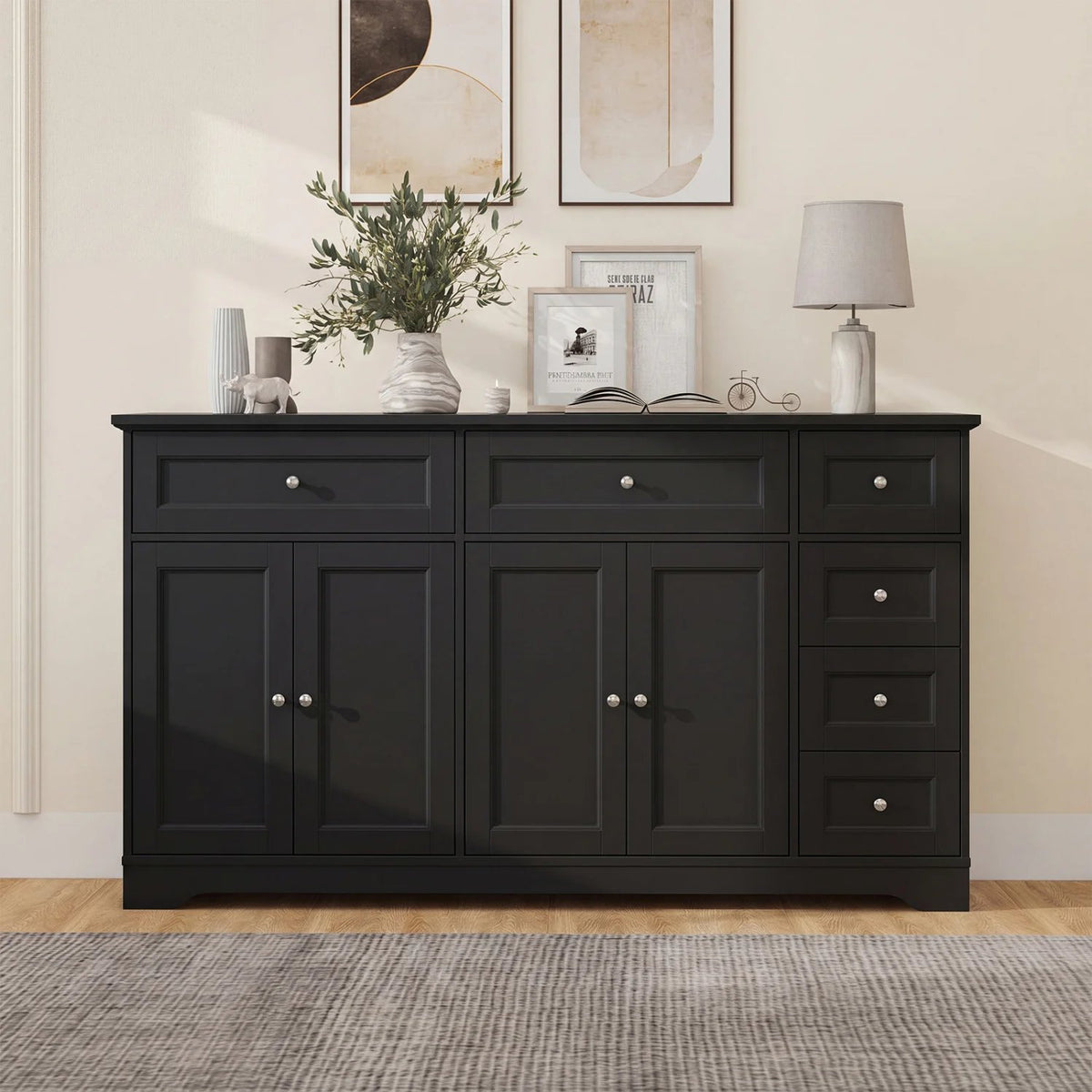 Buffet Sideboard 59 inches Modern Coffee Bar Station Console Table-Black view 3