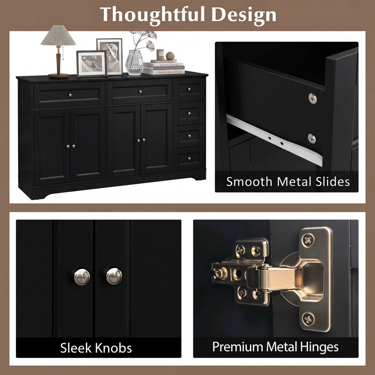 Buffet Sideboard 59 inches Modern Coffee Bar Station Console Table-Black view 9