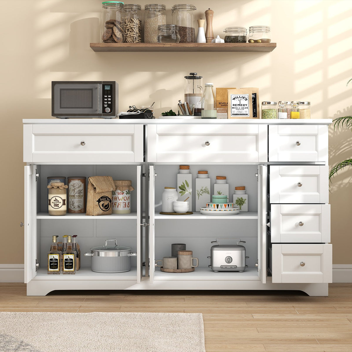 Buffet Sideboard 59 inches Modern Coffee Bar Station Console Table-White view 3