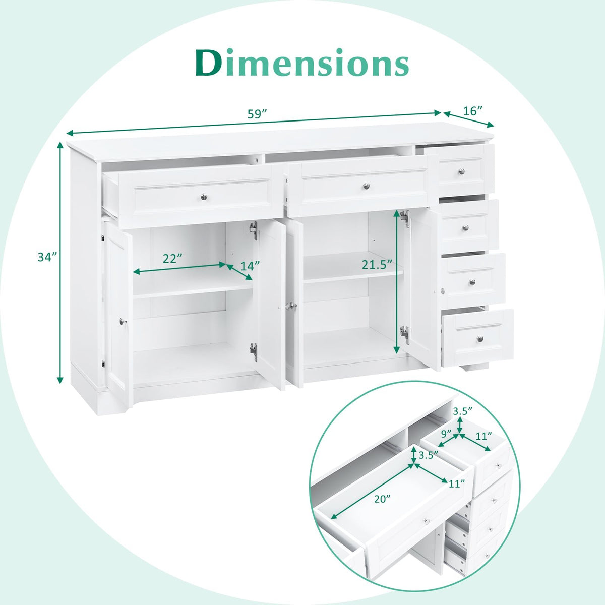 Buffet Sideboard 59 inches Modern Coffee Bar Station Console Table-White view 5