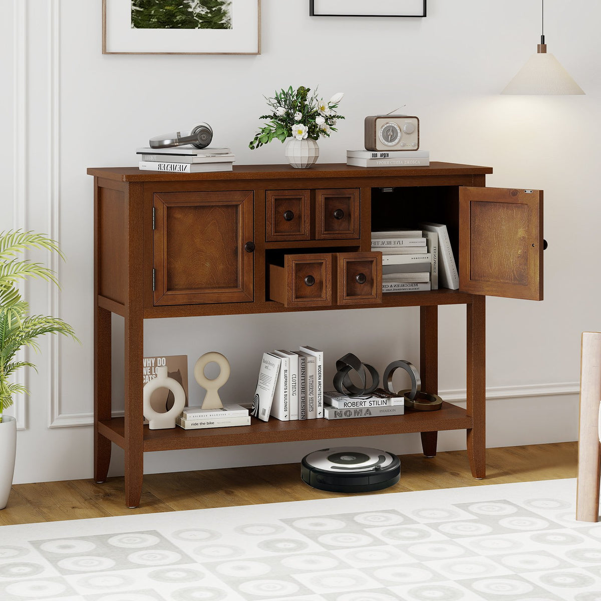 Buffet Sideboard Cabinet with 2 Doors and 2 Drawers-Brown view 3