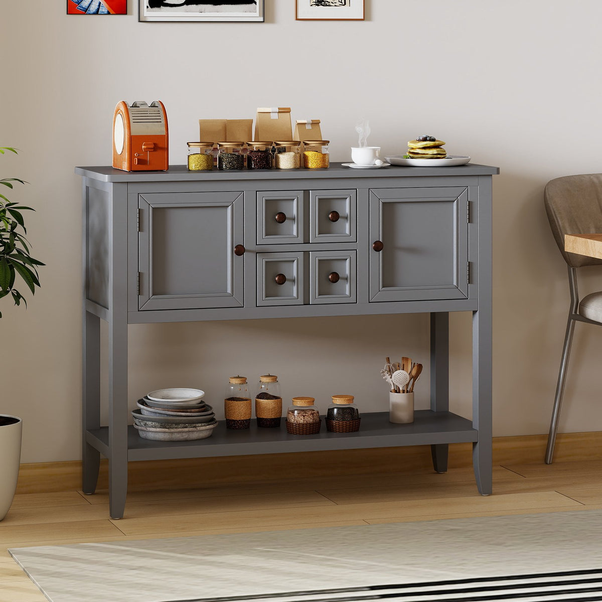 Buffet Sideboard Cabinet with 2 Doors and 2 Drawers-Gray view 2