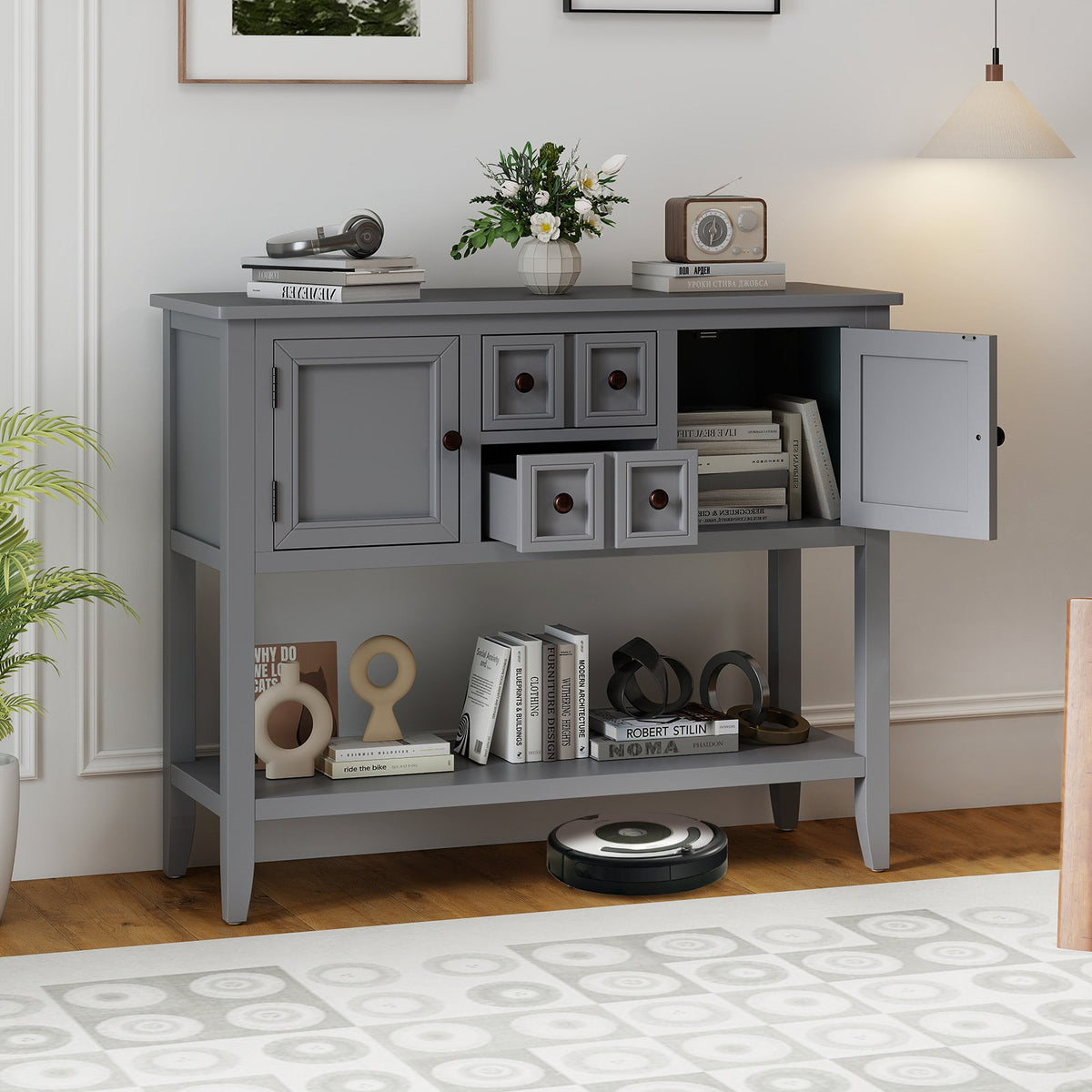 Buffet Sideboard Cabinet with 2 Doors and 2 Drawers-Gray view 3