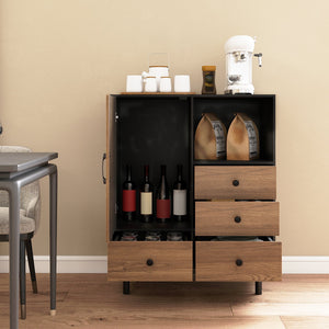 Buffet Sideboard Mid Century Modern Storage Cabinet with 4 Drawers and Open Compartment-Black view 3