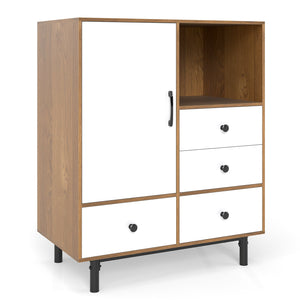 Buffet Sideboard Mid Century Modern Storage Cabinet with 4 Drawers and Open Compartment-Natural view 4