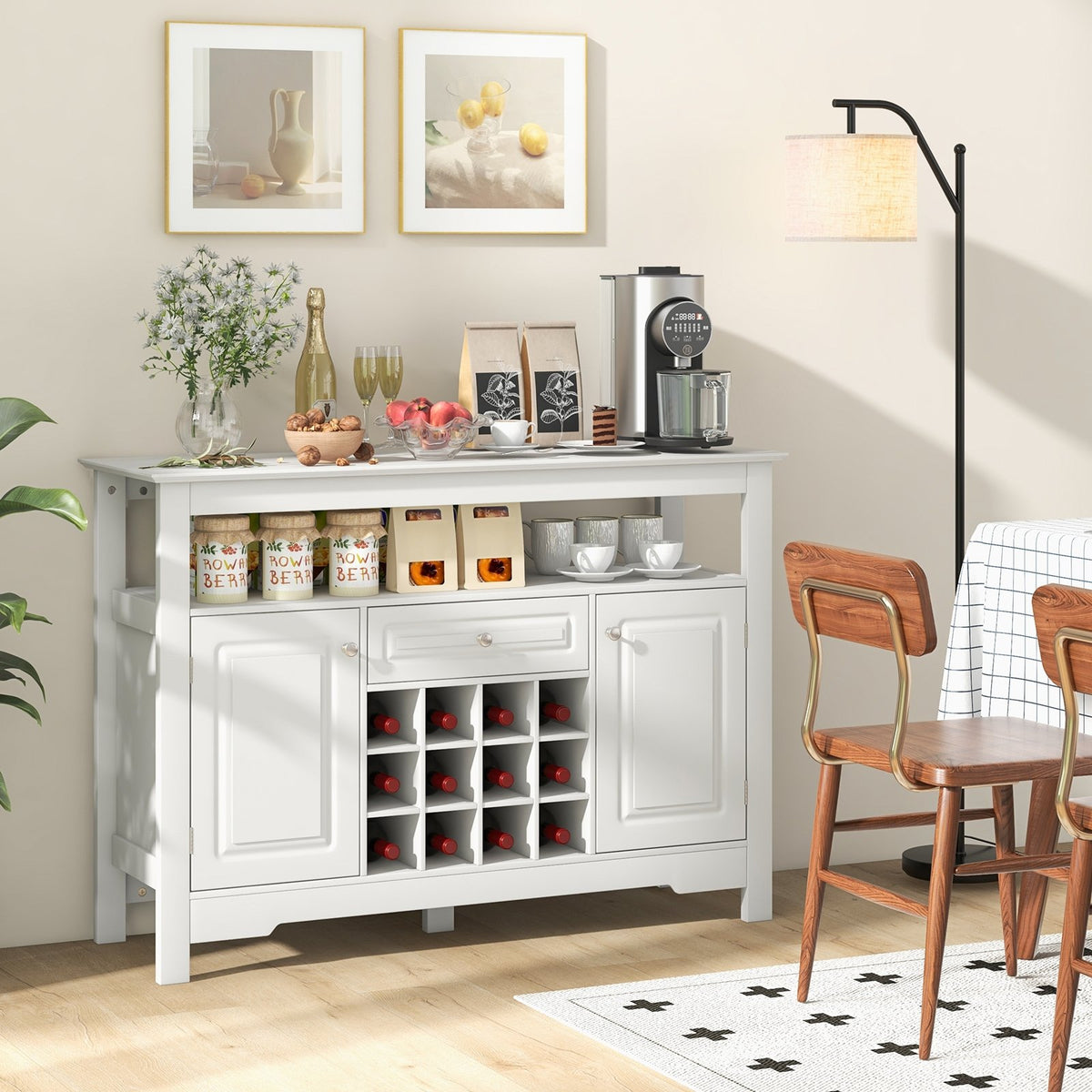 Buffet Sideboard Wine Liquor Coffee Bar Cabinet with Removable Wine Rack-White view 3