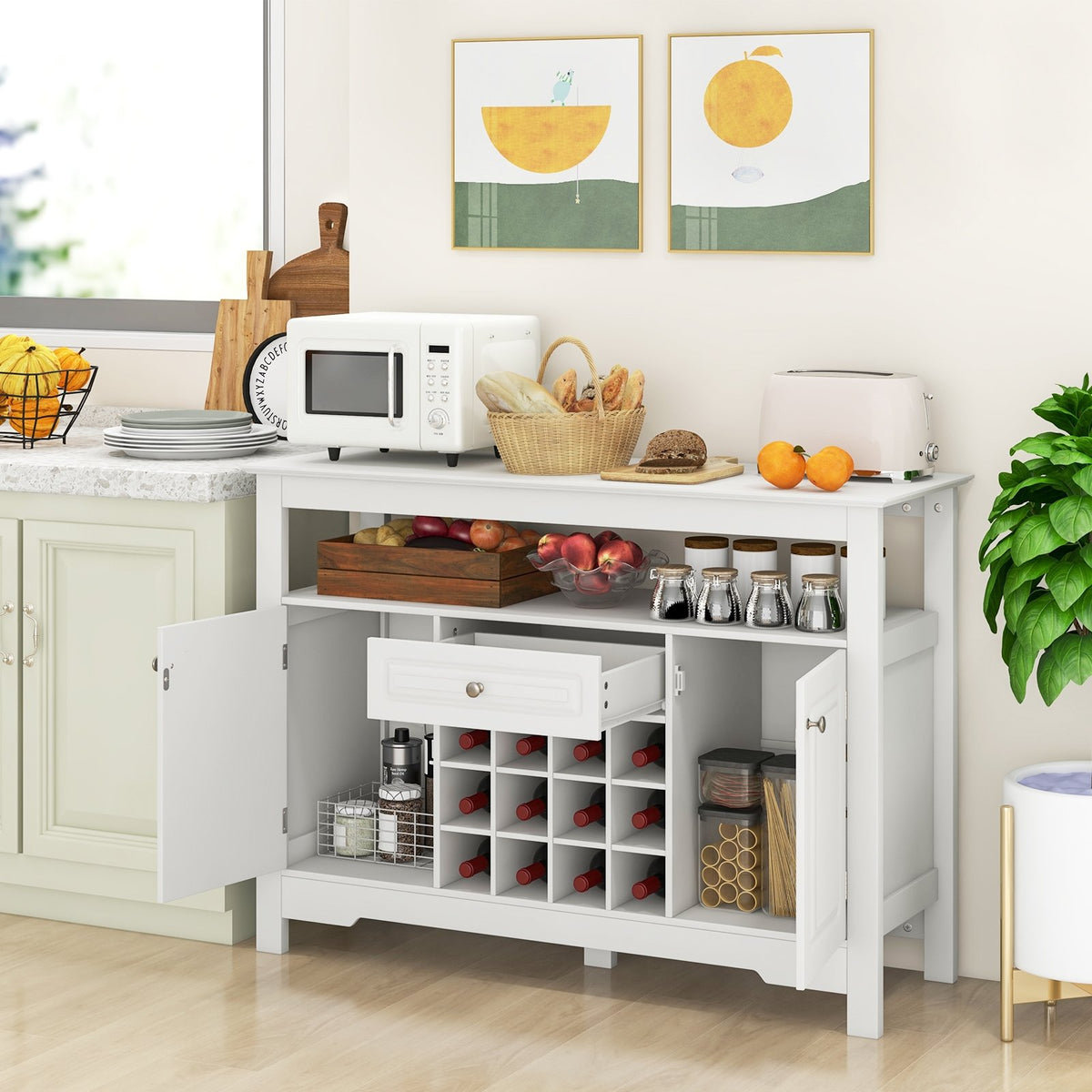 Buffet Sideboard Wine Liquor Coffee Bar Cabinet with Removable Wine Rack-White view 6