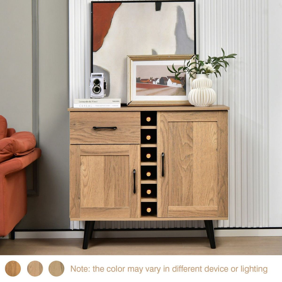 2-Door Buffet Sideboard with 6-Bottle Wine Rack Drawer view 3